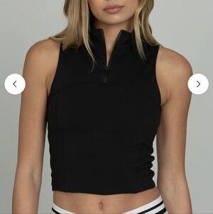 Sleek athletic Black Zip-Up Crop Top gold hinge